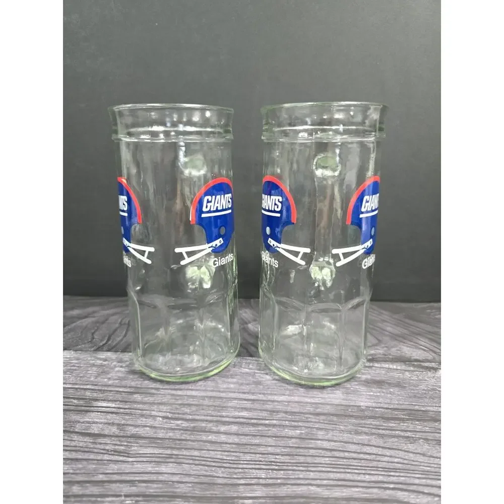 VTG NY Giants Glass Barware Set of 3 - 1980s Fisher Peanut Mugs & 1992 Football